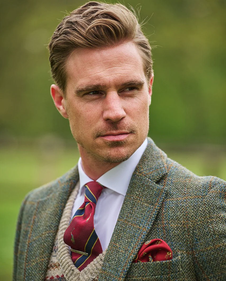 Harris Tweed Sakko ''London'' in oliv-blue Overcheck - Image 3