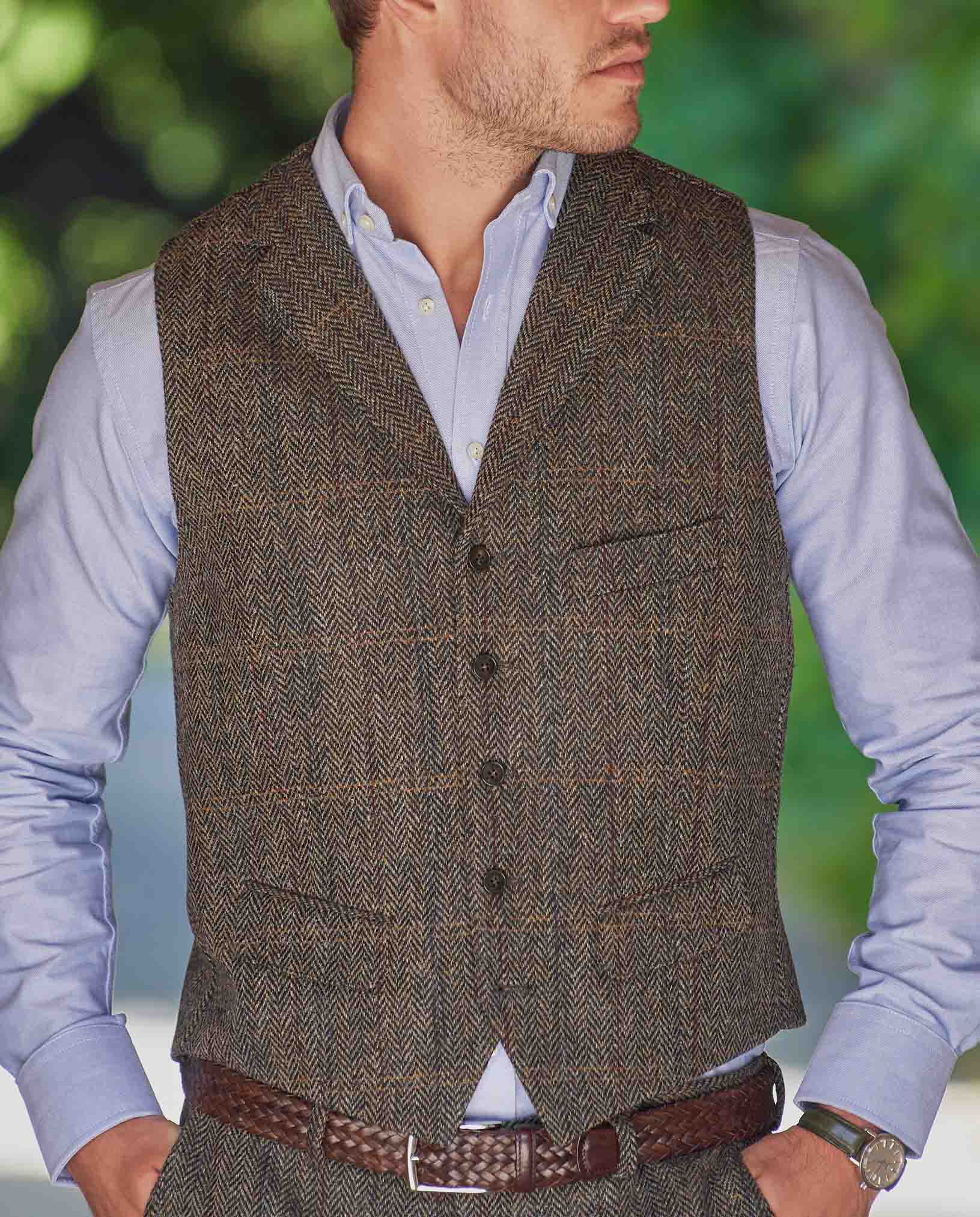 Harris Tweed Weste ''Wales'' in highland green herringbone - Image 3