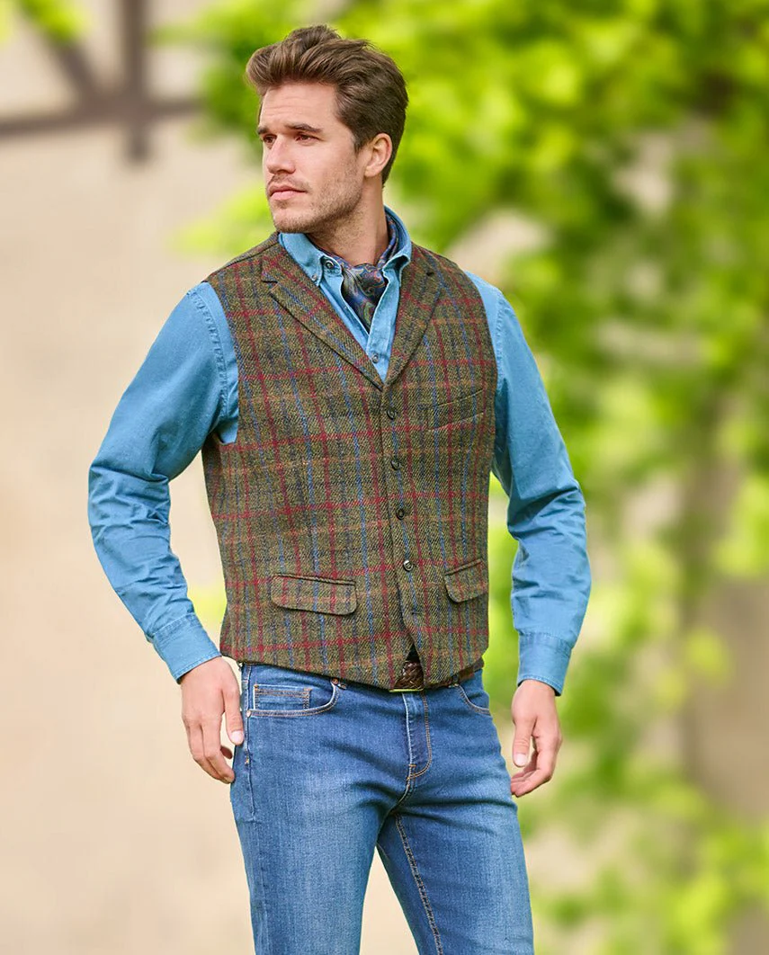 Harris Tweed Weste ''Wales'' in red-blue check