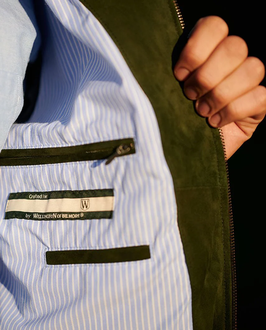 Herren Leder Blouson ''Bomber'' aus Ziegenvelours in grün - Image 3