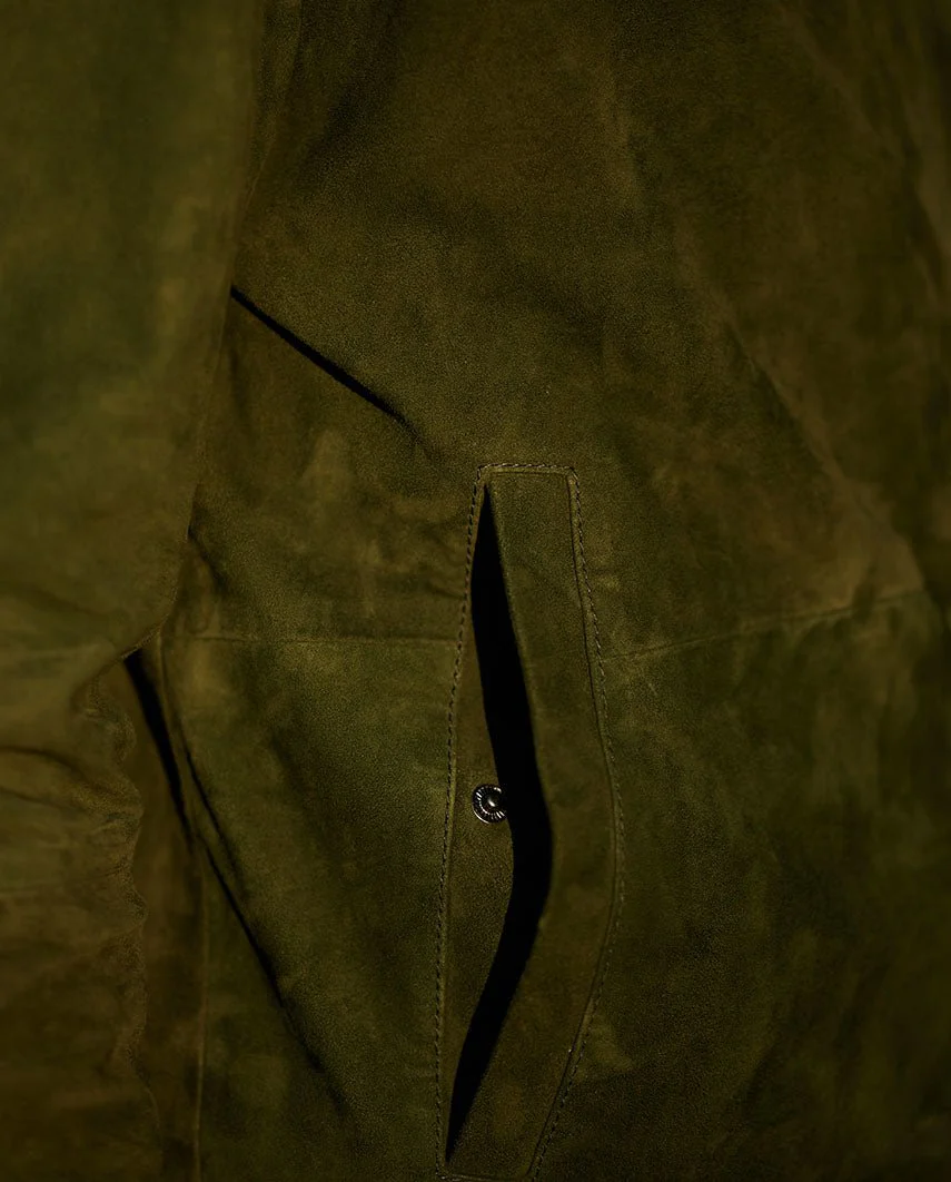 Herren Leder Blouson ''Bomber'' aus Ziegenvelours in grün - Image 4