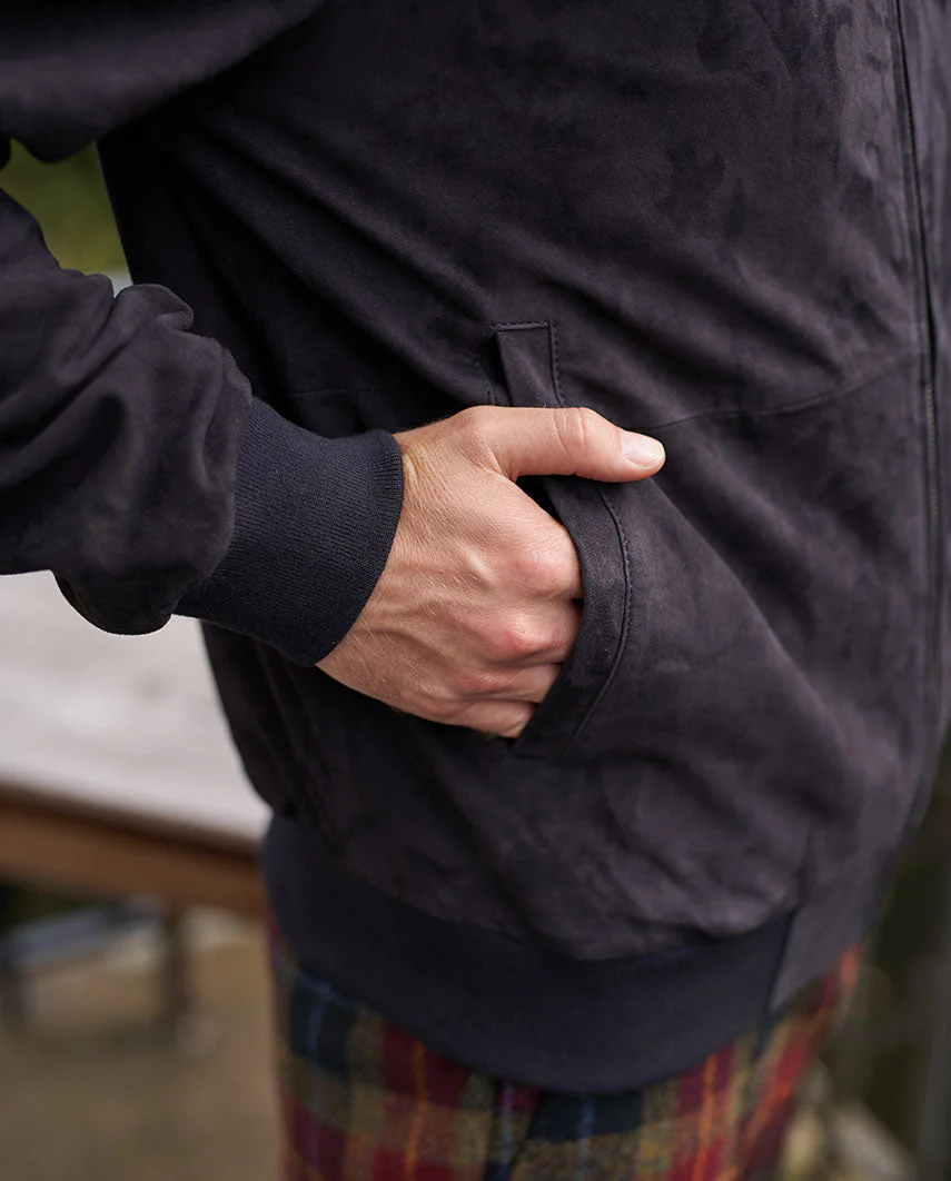 Herren Lederblouson ”Bomber” aus Ziegenvelours in navy - Image 3