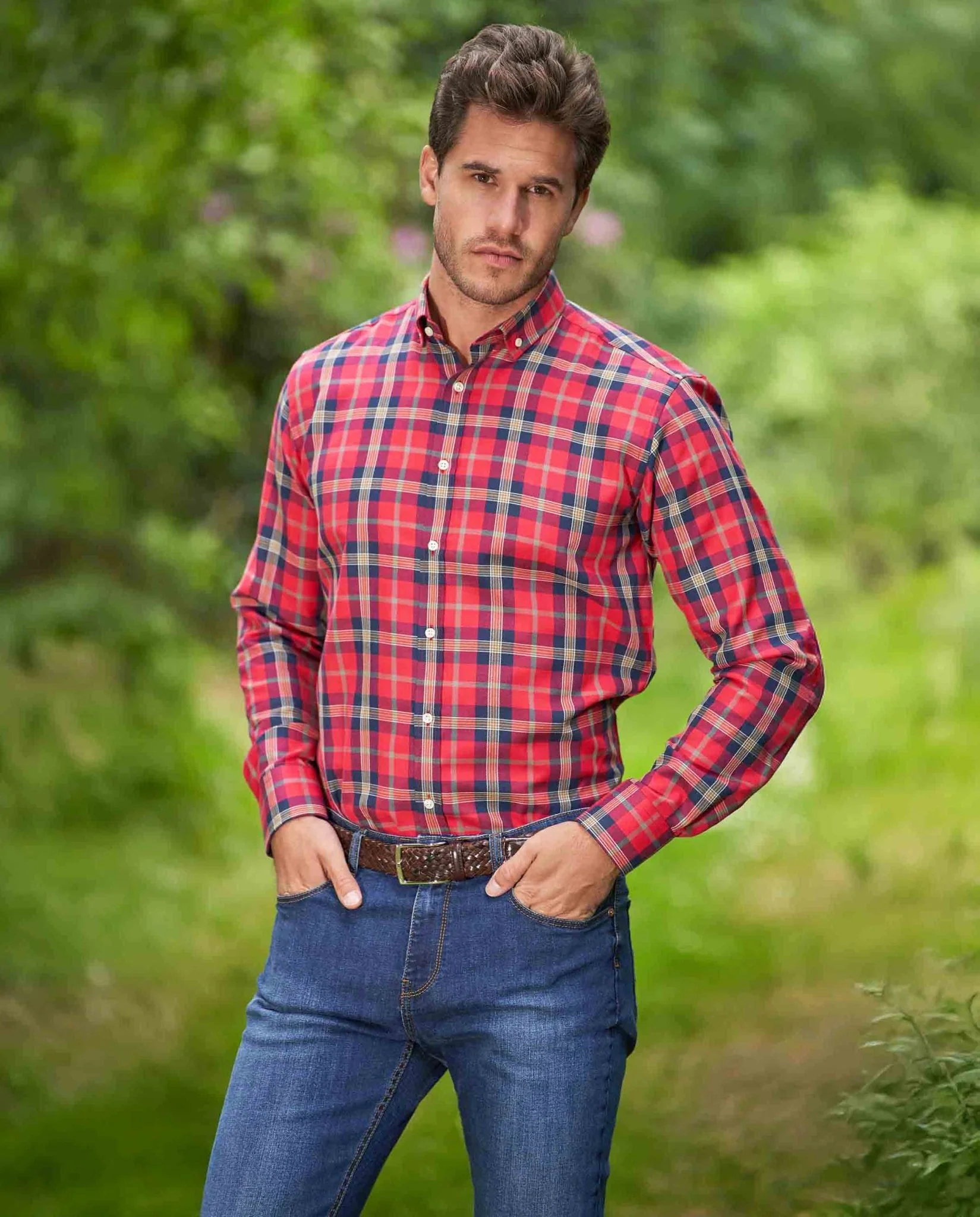 Herrenhemd ‚,Steward'‘ mit Button-Down-Kragen – Red Tartan