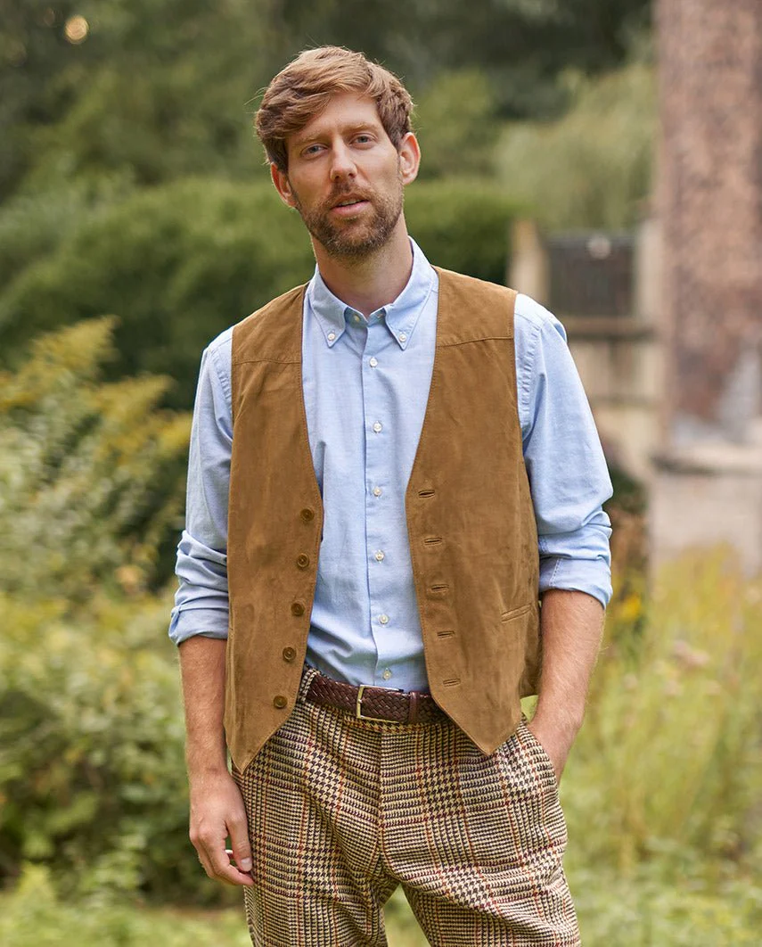 Herren Lederweste ”Tailor” aus super softem Ziegenvelours in mud
