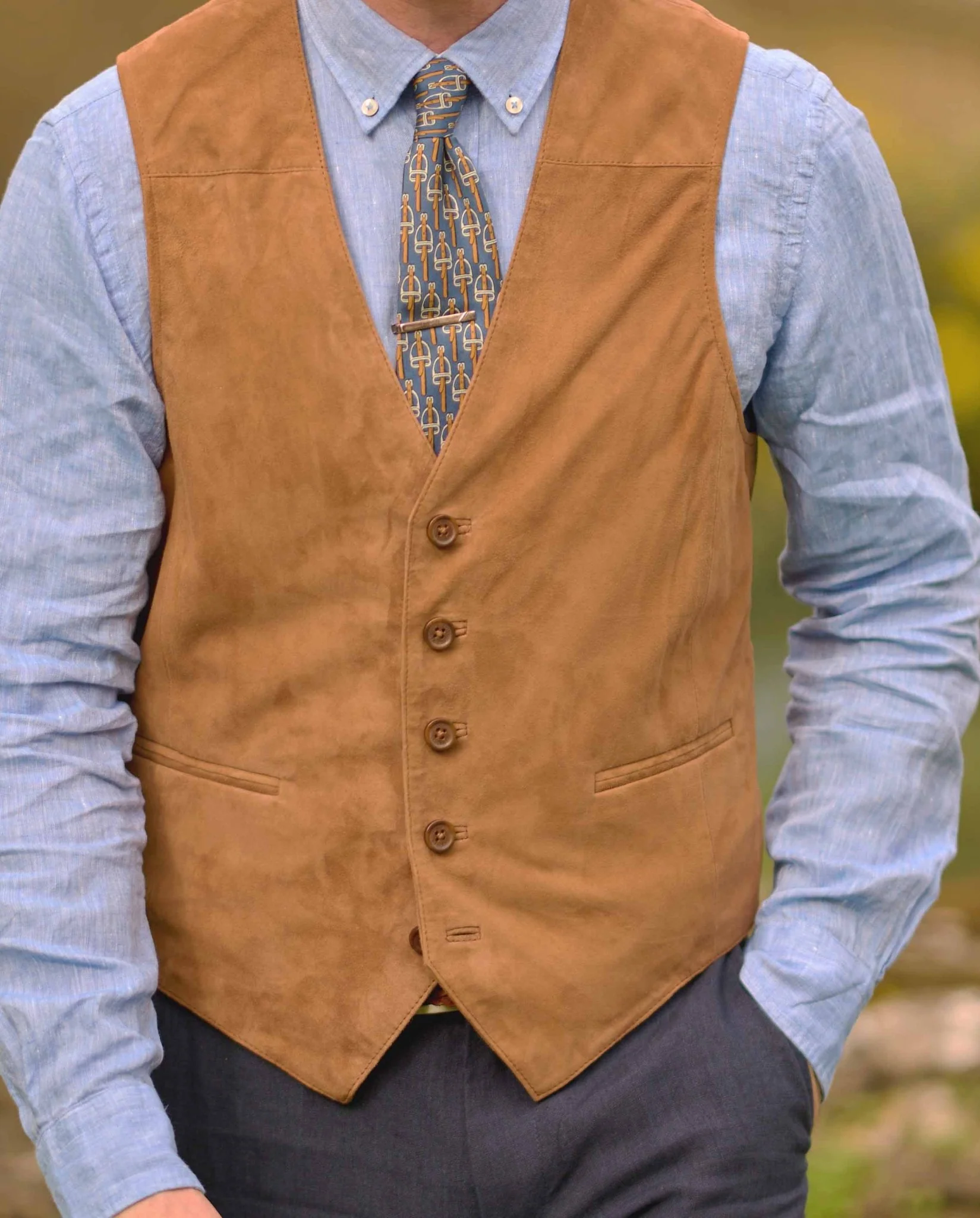 Herren Lederweste ”Tailor” aus feinstem Ziegenvelours in cognac - Image 4