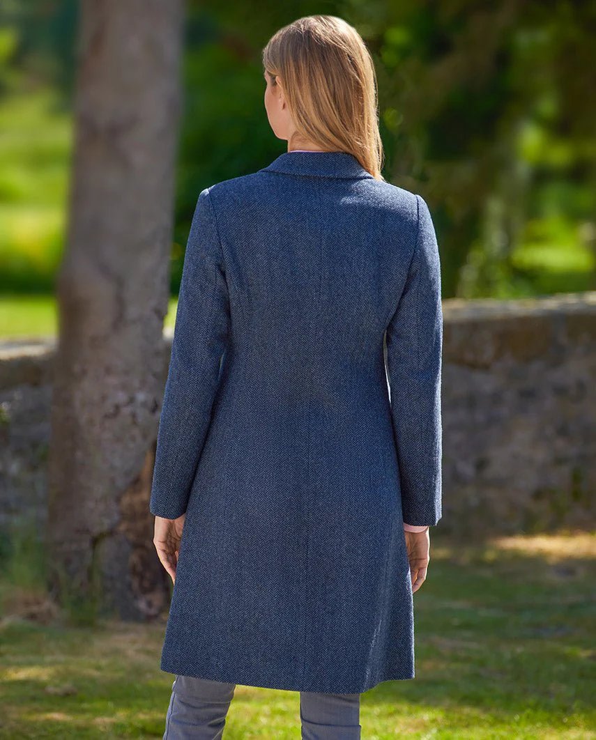 Tweed Blazermantel "Emilia" aus Woll-Kaschmir in Blue Herringbone - Image 2